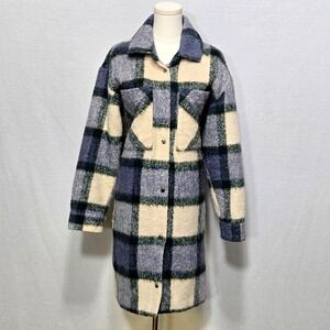 Abercrombie & Fitch Plaid Trench Coat - Blue and Cream
